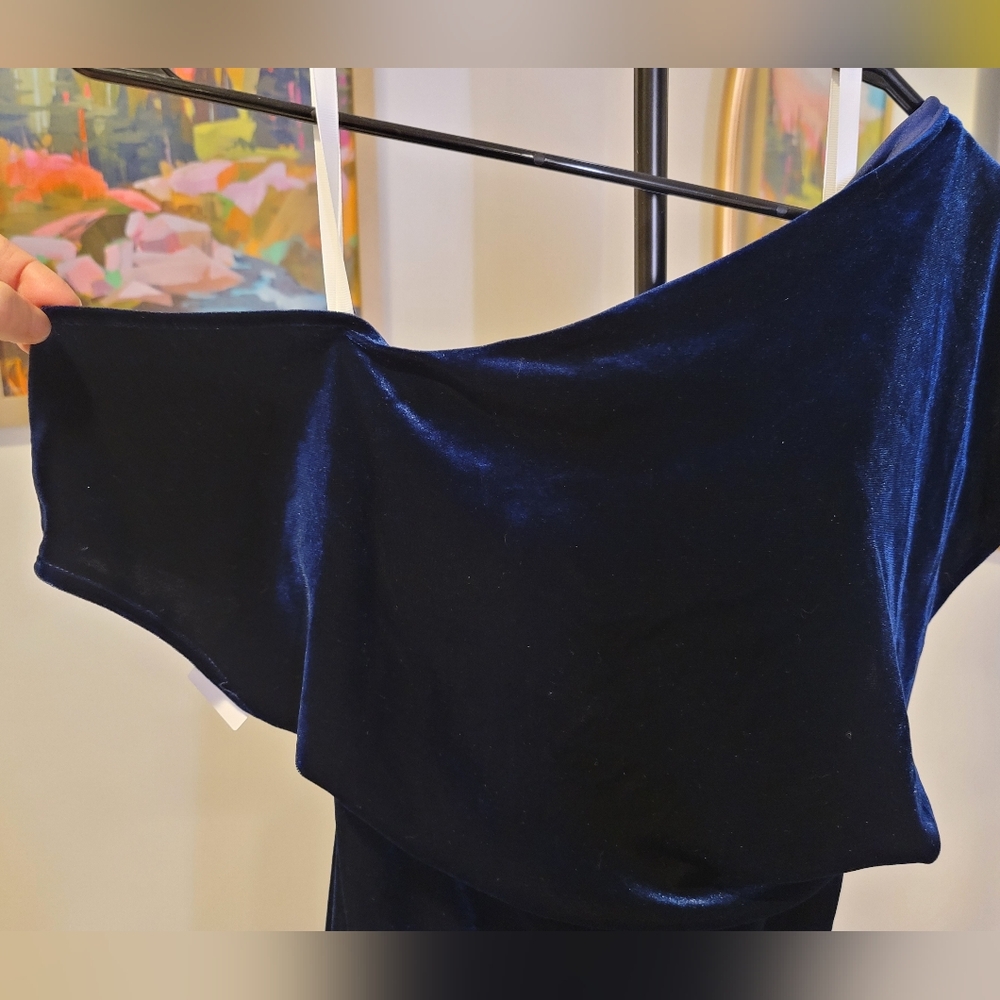 NWT New Fashion Blue Velvet Evening Gown Size 4 - Picture 3 of 4